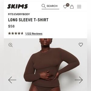 SKIMS Fits Everybody Long Sleeve Top in Cocoa Size S